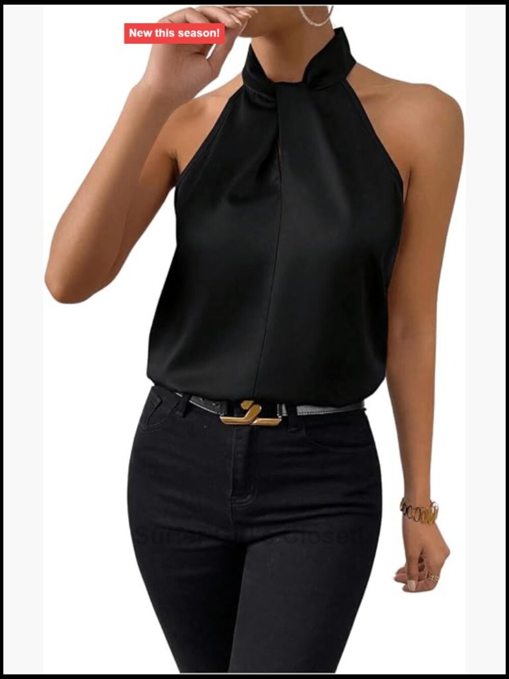 Satin Halter Neck Twist Front Sleeveless Blouse Keyhole Back